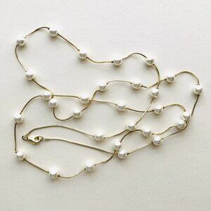 Vintage Pearl Station Necklace | 43” Long | 6mm Pearls